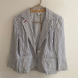 CAbi Nautical Striped Bell Ruffle Sleeve Blazer Jacket